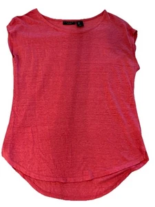 Tahari Linen Top Womens Small Casual Pink Pullover Button Back Shirt Cap Sleeve - Picture 1 of 6