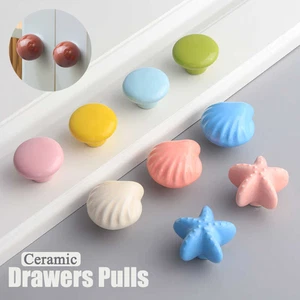 Colorful Ceramic Cabinet Knobs Pulls for Drawers Wardrobes Round/Shell/Starfish - Picture 1 of 36