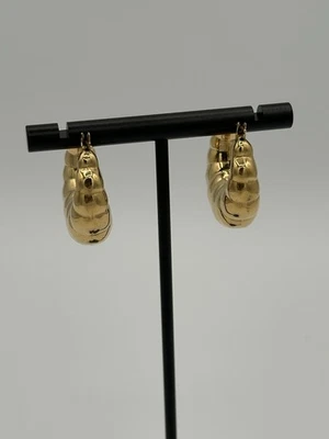 Yellow Gold Plated Scalloped Shrimp Hoop High-Polished Earrings. - Image 1 of 4