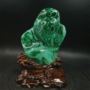 Muestra mineral de cuarzo de malaquita natural de 10,4 lb cristal Reiki decoración del hogar + soporte - Imagen 1 de 9