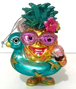 Piña de Navidad con adorno de vidrio flotante piscina tropical helado nuevo con etiquetas - Imagen 1 de 6