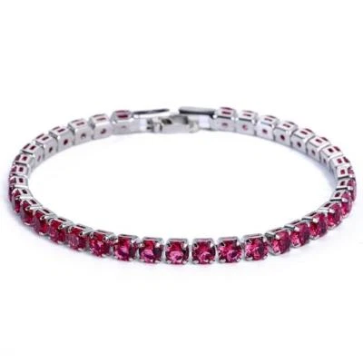 Linda joia feminina presente pedra preciosa topázio vermelho pulseira corrente prata 7,5" - Imagem 1 de 4