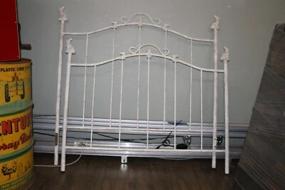 Rare Antique Vintage Full/Queen Size Wrought Iron Bed W/Cast Iron Bunny Rabbits - Image 1 of 4