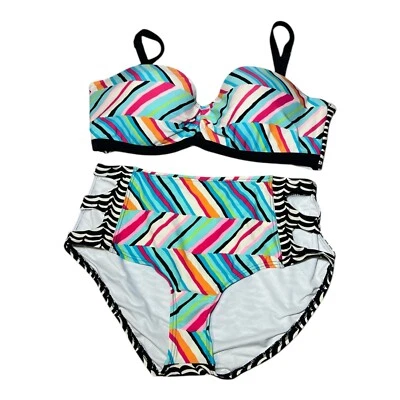 Coco Rave Bright Wave High Rise Molded Underwire Bikini Swimsuit TopM/L Bottom L - Image 1 of 4