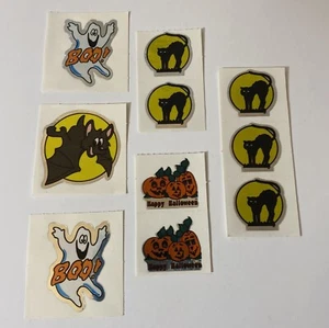 Vintage BJ Halloween Aufkleber Katzen Kürbisse Geister Fledermaus - Bild 1 von 9