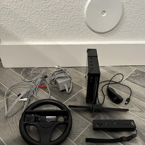 Nintendo Wii Black Console With Power Cord RVL-101(USA) Works (Set with Wheel) - Picture 1 of 8