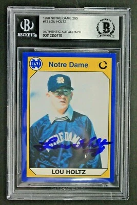Lou Holtz Notre Dame Irish Coach Autographed 1990 #13 Collegiate Signed Card BAS - Image 1 of 3