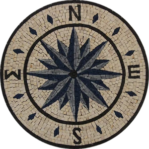 Floor Compass Blue Star Mosaic 15'' Marble Mosaic - Picture 1 of 1