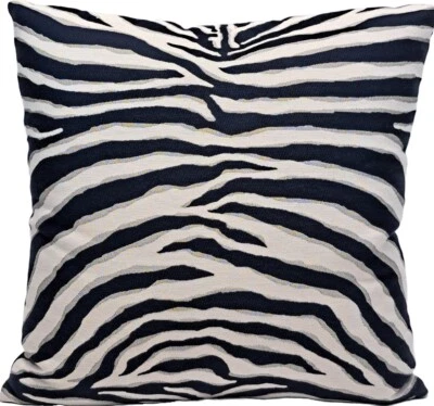 Zebra Stripe Decorative Throw Pillow Cover Navy Tan 18'' - Image 1 of 4