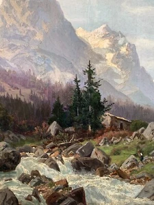 Oil painting Paula Bonte (1840-1902) dated 1896 Wetterhorn Bernese Alps Switzerland - Picture 1 of 14