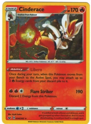 Cinderace 34/202 Sword & Shield Holo Cosmos Holo Rare Pokémon TCG - Image 1 of 2