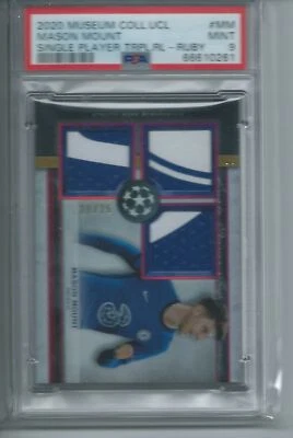 MASON MOUNT 2020 TOPPS MUSEUM COLLECTION UCL TRIPLE PATCH RUBY #D 20/25 PSA 9 - Image 1 of 2