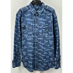 Polo Ralph Lauren Long Sleeve Indigo Blue Camo Shirt XL - Picture 1 of 5