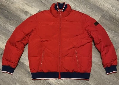 Abrigo Tommy Hilfiger XL Azul Marino/Rojo/Blanco Puffer Bloques de Color Puff Foto 1 de 4