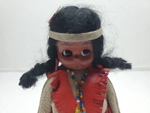Vintage 6” Native American Girl Doll With Papoose Blinking Eyes Leather & Beads - Picture 1 of 16