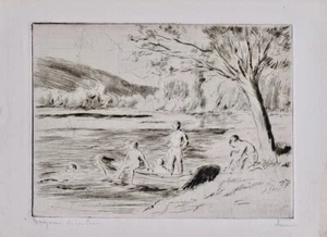Maximilien LUCE - Estampe - Eau forte - Baigneurs à la lune - Imagen 1 de 1