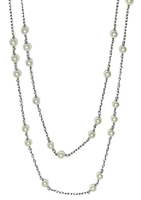 Collar Largo Lia Sophia "High Tea" Perlas de Vidrio Blanco Tono Plata Doble Hilo Foto 1 de 4