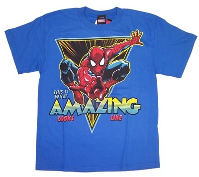 Boys Size 14  Short Sleeve T-Shirt NWT   Marvel Spider-Man  Blue - Image 1 of 2