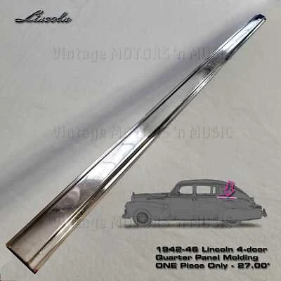 Lincoln 1942-1946 4 puertas serie 66-H Zephyr cuarto panel moldura lateral 27"- 1 pieza Foto 1 de 4