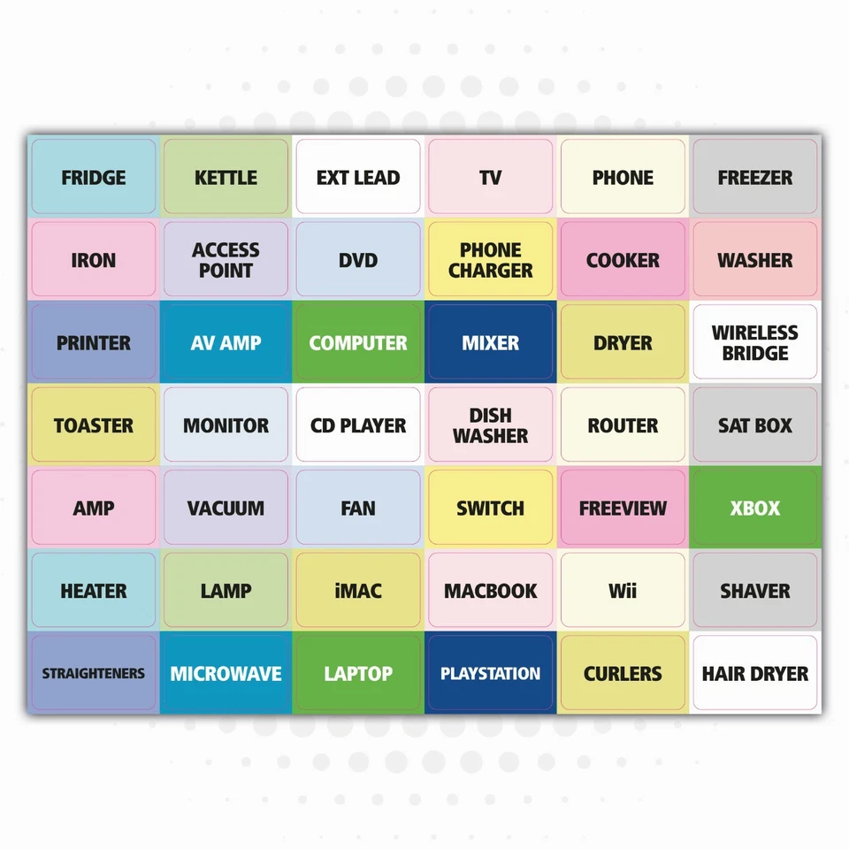 42 x Plug Organisation Labels / Extension Lead Identification Vinyl Stickers  - Image 1 of 1