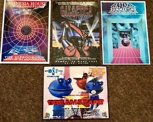 4 x LARGE SIZE RAVE FLYERS 29 x 22cm Amnesia Galactica Fantazia Dreamscape VG+ - Picture 1 of 9