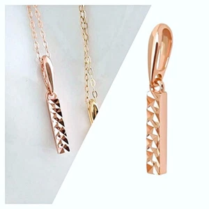 14K Solid Rose Gold Simple Modern Cutting Bar Pendent JNK (Without Chain) - Picture 1 of 9