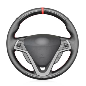 Black Carbon Fiber Leather Red Marker Steering Wheel Cover for Hyundai Veloster - Picture 1 of 15