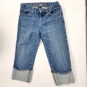 Gap Kids Girl's Denim Blue Jean Cuffed Pants Crop Waders Size 8 - Picture 1 of 6
