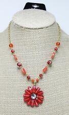 New Gold Necklace with Orange Rhinestone Flower Pendant by MIXIT nwt #N2692
