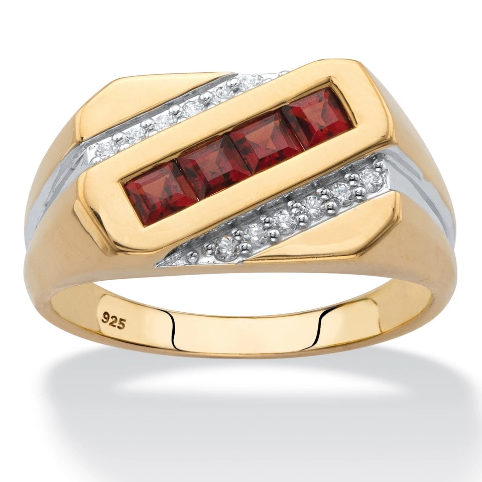 18K YELLOW GOLD OVER STERLING SILVER RED GARNET RING SIZE 8 9 10 11 12 13  - Image 1 of 1