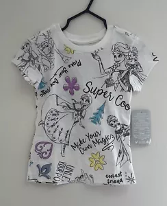 Disney Toddler Girls Frozen Elsa Anna Olaf Sven Glitter T-Shirt White XXS NWT - Picture 1 of 3