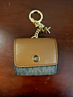 Michael Kors Logo Clip Case For AirPods Pouch Keychain Ring Bag Charm Brown - Image 1 of 4