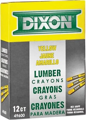 DIXON Industrial Lumber Marking Crayons, 4.5" x 1/2" Hex, Yellow, 12-Pack (49600 - Image 1 of 3