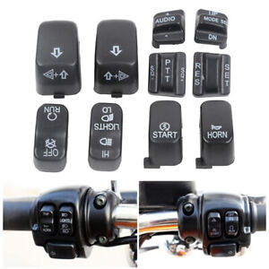 10pcs Black Hand Control Switch Caps Kit Button Cover Fits for Harley '96-'13