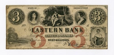 1852 $3 The Eastern Bank - West-Killingly, CONNECTICUT Note - Image 1 of 2