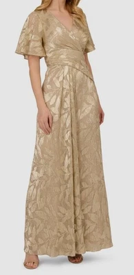 Adrianna Papell Women's Gold Surplice-Neck Foil Leaf Draped Dress Petite Size 2P - Image 1 of 3