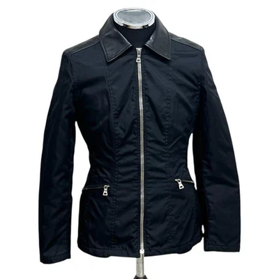 USED PRADA NYLON AND LEATHER ZIP-UP JACKET FOR WOMEN ACCEPTABLE - Image 1 of 4