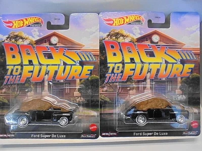 Set 2 auto BTTF Hot Wheels Ritorno al futuro Ford Super Deluxe Diecast Car Hot - Immagine 1 di 2