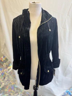 Chaqueta básica de terciopelo negra con cremallera completa Charter Club talla L para mujer nueva con etiquetas precio de venta sugerido por el fabricante $70 Foto 1 de 4