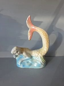 Vintage Art-Deco Lusterware Figurine Mermaid Statue 8" Tall Made In Brazil - Bild 1 von 6