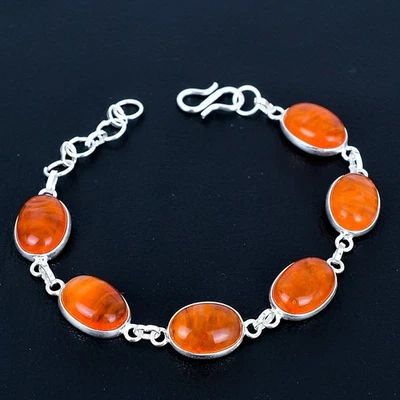 Pulsera enchapada a mano de plata 925 de encaje naranja de 7"-8" Foto 1 de 3