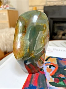 Abstract Polished Stone Sculpture – 5", Polychrome Jasper One-of-a-Kind - Picture 1 of 15