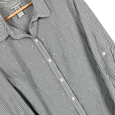 CATHERINES Mujer 1X Camisa Azul Rayas Bling Estrás Costera Rollo Tab Botón Foto 1 de 4