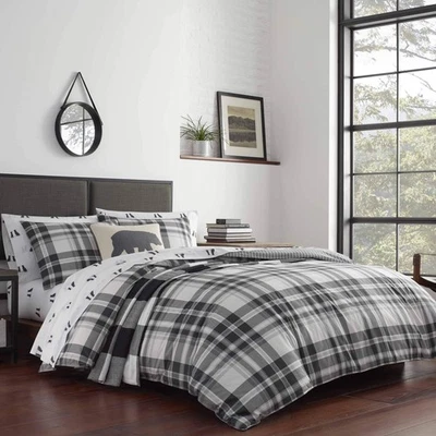 - Queen Comforter Set, Cotton Reversible Bedding with Matching Shams, Plaid H... - Image 1 of 4