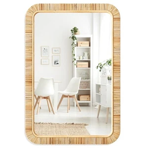 Rattan Bathroom Mirror – Rustic Farmhouse Style Handmade Wicker Rattan Frame ... - Picture 1 of 7