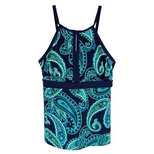 Tankini donna Lands End taglia 12 blu paisley imbottito cinturino regolabile spiaggia - Foto 1 di 7