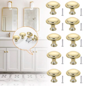 10 Stck. Gold Schrankknöpfe Gebürstetes Messing Tür Rund Griffe Kommode Schublade Griffe - Bild 1 von 10