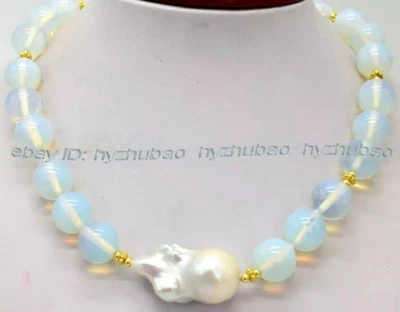 Collar de perlas barrocas Keshi blancas gemas de piedra lunar ópalo redondo de 18"-28" 8/10/12 mm Foto 1 de 4