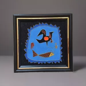 HALLAZGO DE PATRIMONIO NUEVO EN EL MERCADO JAPÓN PÁJARO Y PEZ CLOISONNE PINTURA DE ARENA ENMARCADA - Imagen 1 de 3