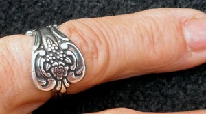 #4225 ANTIQUED STERLING SILVER PLATED ADJUSTABLE SPOON RING - Picture 1 of 3